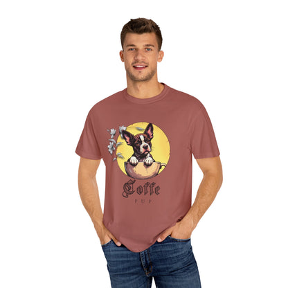Coffee Pup Unisex Garment-Dyed T-shirt - Cute Dog Lovers Tee