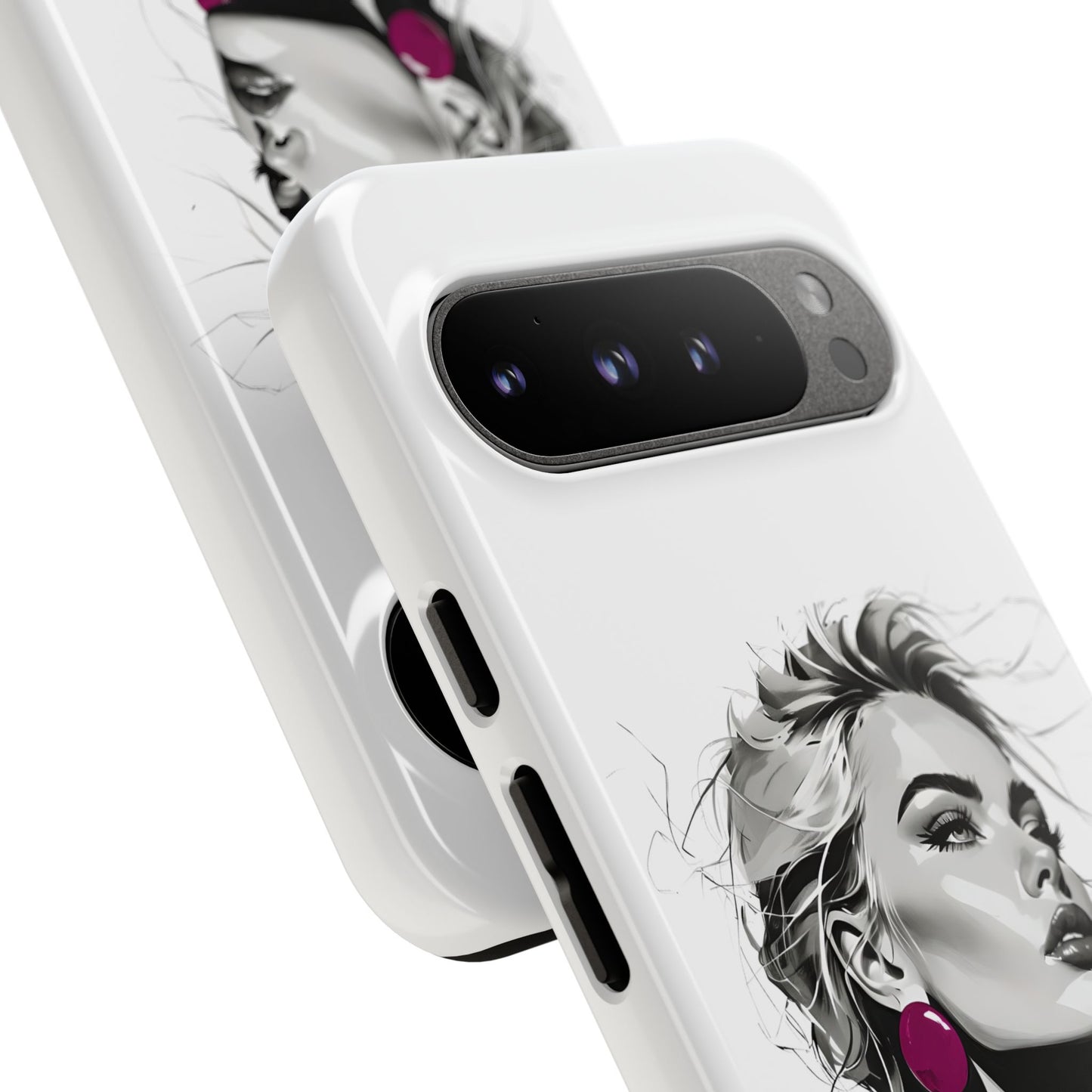 Phone Case — Chic Portrait with Pink Earrings (Stylish Protective Tough Case)