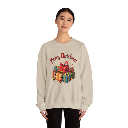 Christmas Crewneck Sweatshirt — "Merry Christmas" with Festive Gift Pile