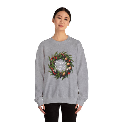 Christmas Wreath Crewneck Sweatshirt – Festive Pine & Ornaments Holiday Sweater