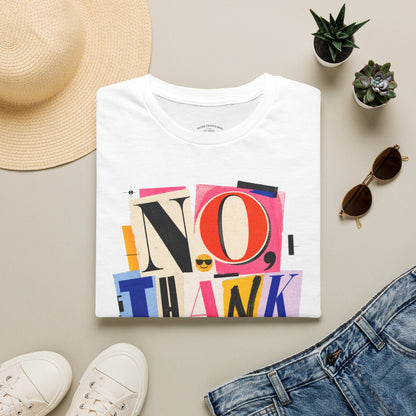 No, Thank You Graphic Tee — Colorful Bold Lettering T‑Shirt