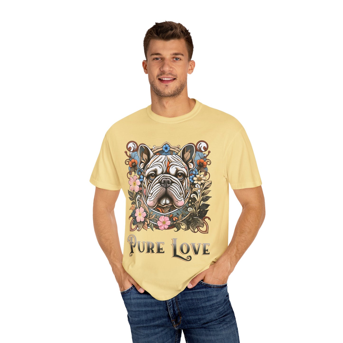 Pure Love French Bulldog T-Shirt | Garment-Dyed Unisex Tee for Dog Lovers