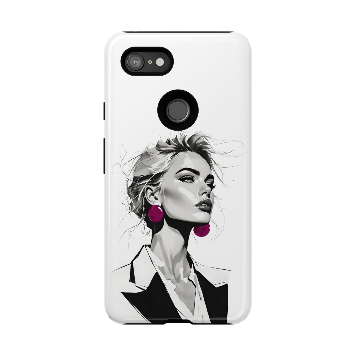 Phone Case — Chic Portrait with Pink Earrings (Stylish Protective Tough Case)