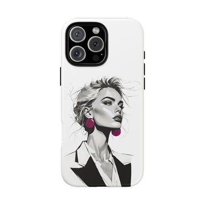 Phone Case — Chic Portrait with Pink Earrings (Stylish Protective Tough Case)