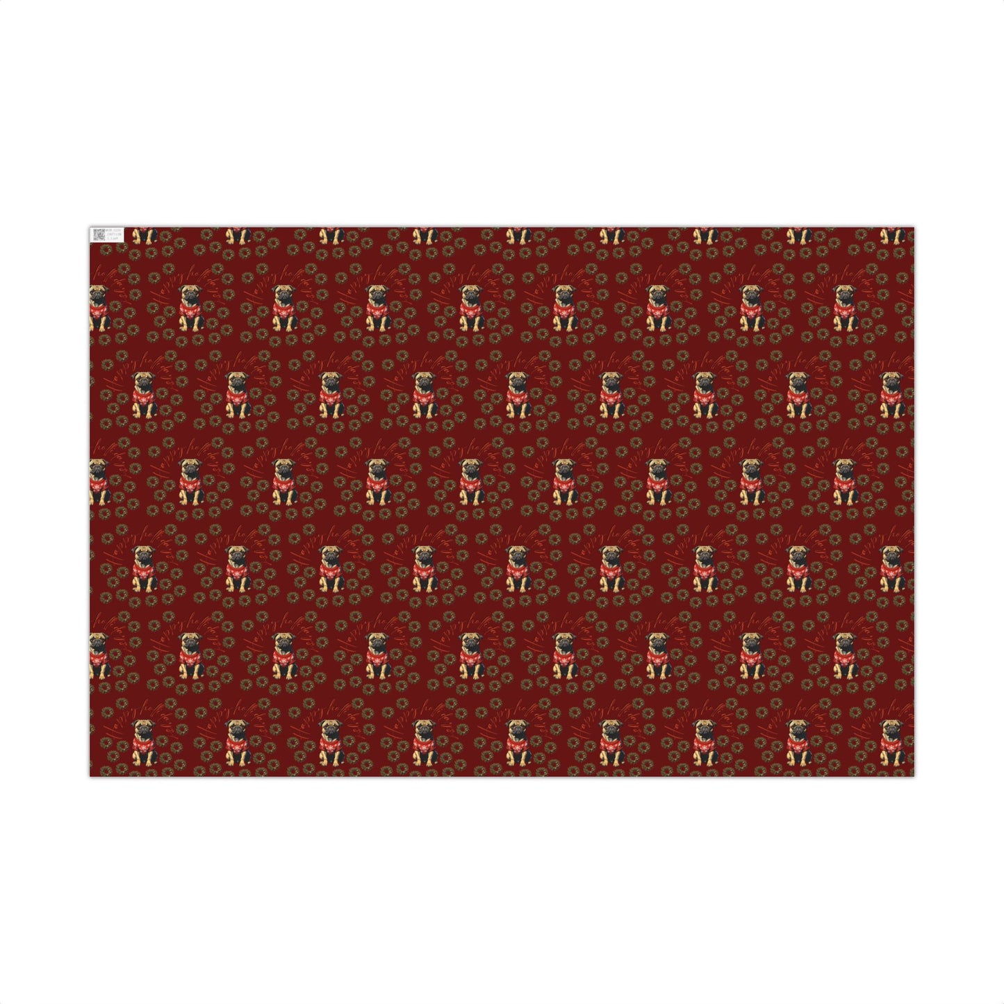 Pug Pattern Gift Wrap Paper — Vintage Floral Red Holiday Wrapping