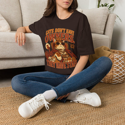 Cat T-Shirt — "Cats Don't Have Owners, They Have Staff" Retro Cat Graphic Tee
