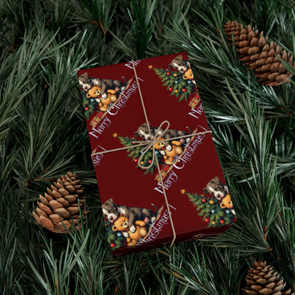 Christmas Tree & Teddy Bear Gift Wrap Paper — 'Merry Christmas' Holiday Wrapping Sheets