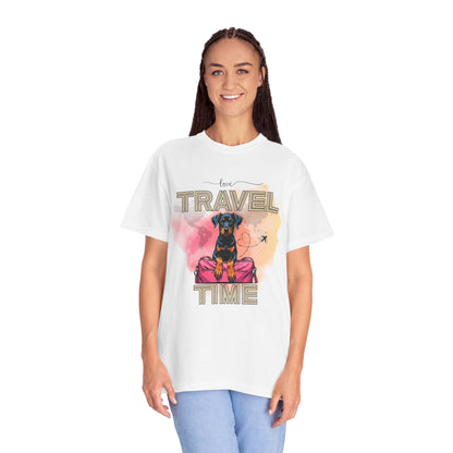 Love Travel Time Dog T-Shirt - Unisex Garment-Dyed Tee for Travel Lovers