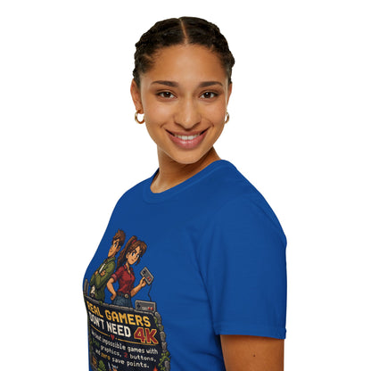 T-Shirt — Retro Pixel 'Real Gamers Don't Need 4K' Graphic Tee