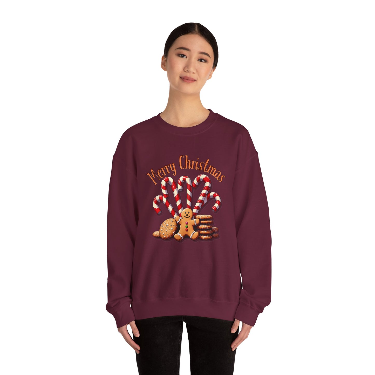 Christmas Candy Canes Crewneck Sweatshirt — "Merry Christmas" Gingerbread Holiday Sweater