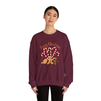 Christmas Candy Canes Crewneck Sweatshirt — "Merry Christmas" Gingerbread Holiday Sweater