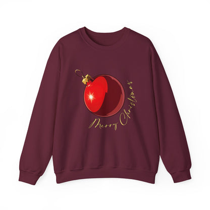 Christmas Ornament Crewneck Sweatshirt — Red Bauble "Merry Christmas" Holiday Sweater