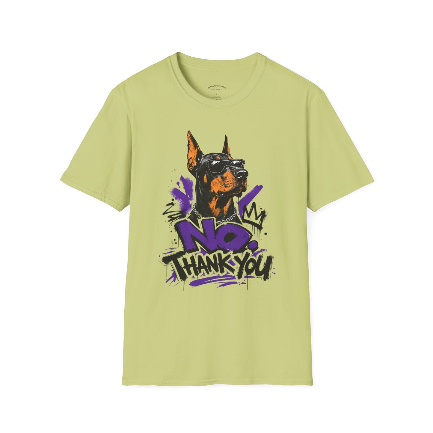 Doberman Graphic Tee — 'No, Thank You' Street Art T-Shirt