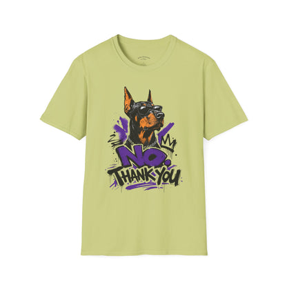 Doberman Graphic Tee — 'No, Thank You' Street Art T-Shirt