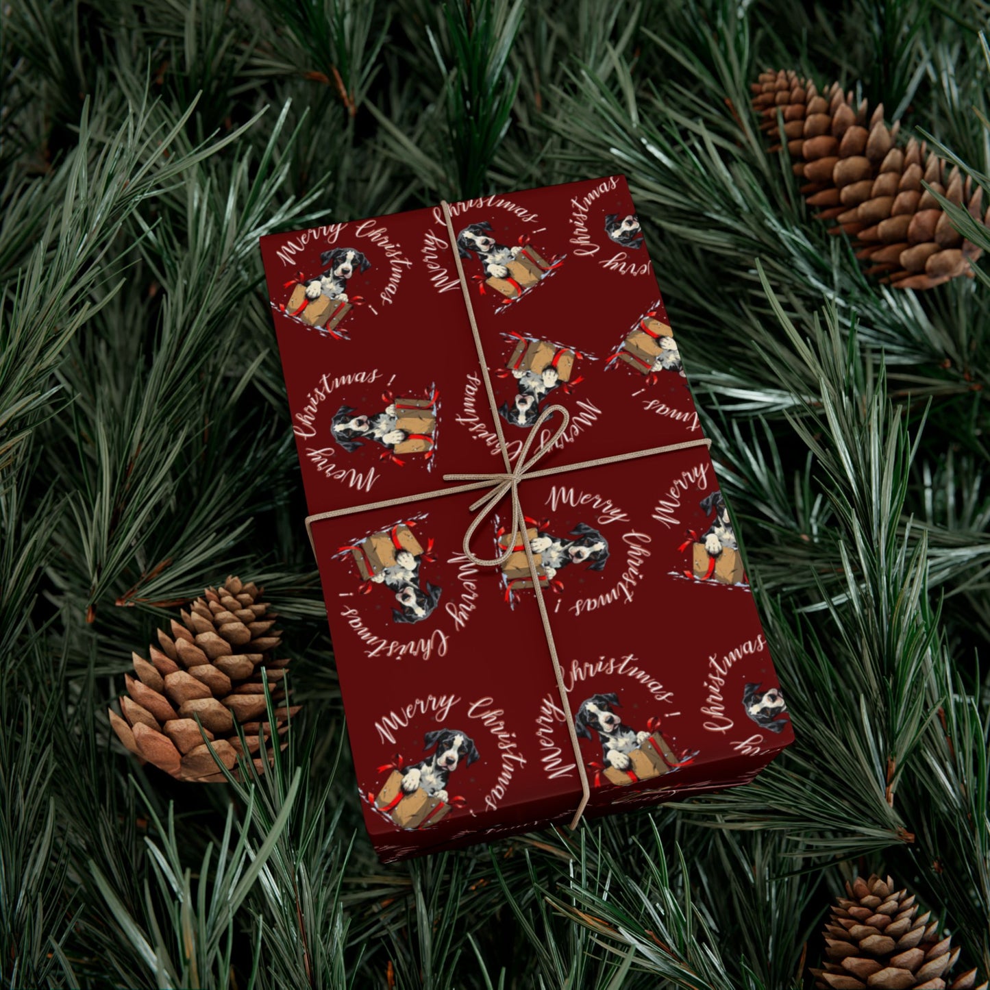 Christmas Dog Pattern Gift Wrap Paper — Festive Red Wrapping Sheets