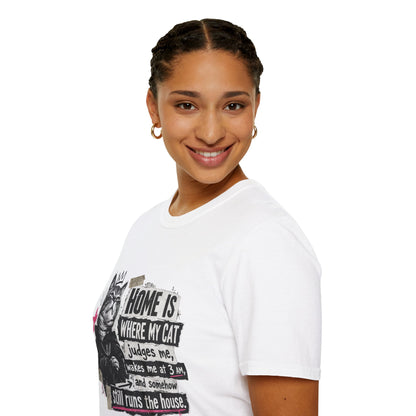 Cat T-Shirt — "Home Is Where My Cat Judges Me" Funny Graphic Tee