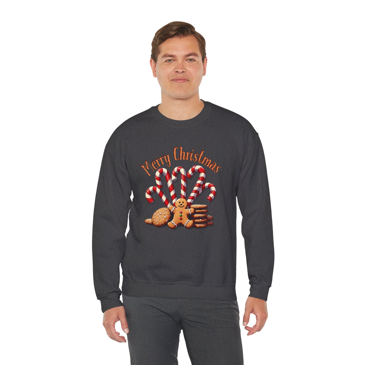 Christmas Candy Canes Crewneck Sweatshirt — "Merry Christmas" Gingerbread Holiday Sweater