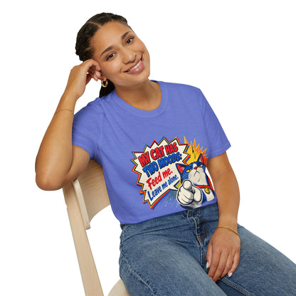 Cat T-Shirt — "My Cat Has Two Moods: Feed Me, Leave Me Alone" Funny Retro Comic Tee
