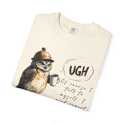 “Ugh” Owl Coffee T-Shirt — Cute Illustrated Owl Saying “UGH” with Coffee