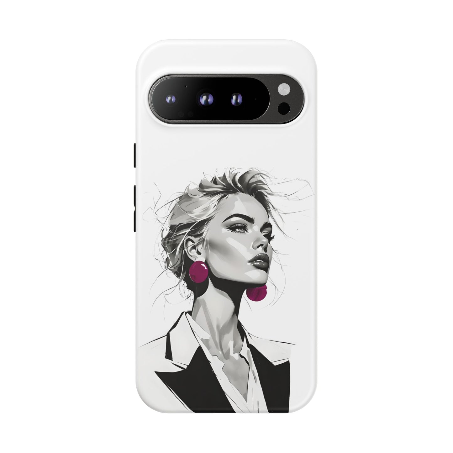 Phone Case — Chic Portrait with Pink Earrings (Stylish Protective Tough Case)