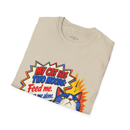 Cat T-Shirt — "My Cat Has Two Moods: Feed Me, Leave Me Alone" Funny Retro Comic Tee