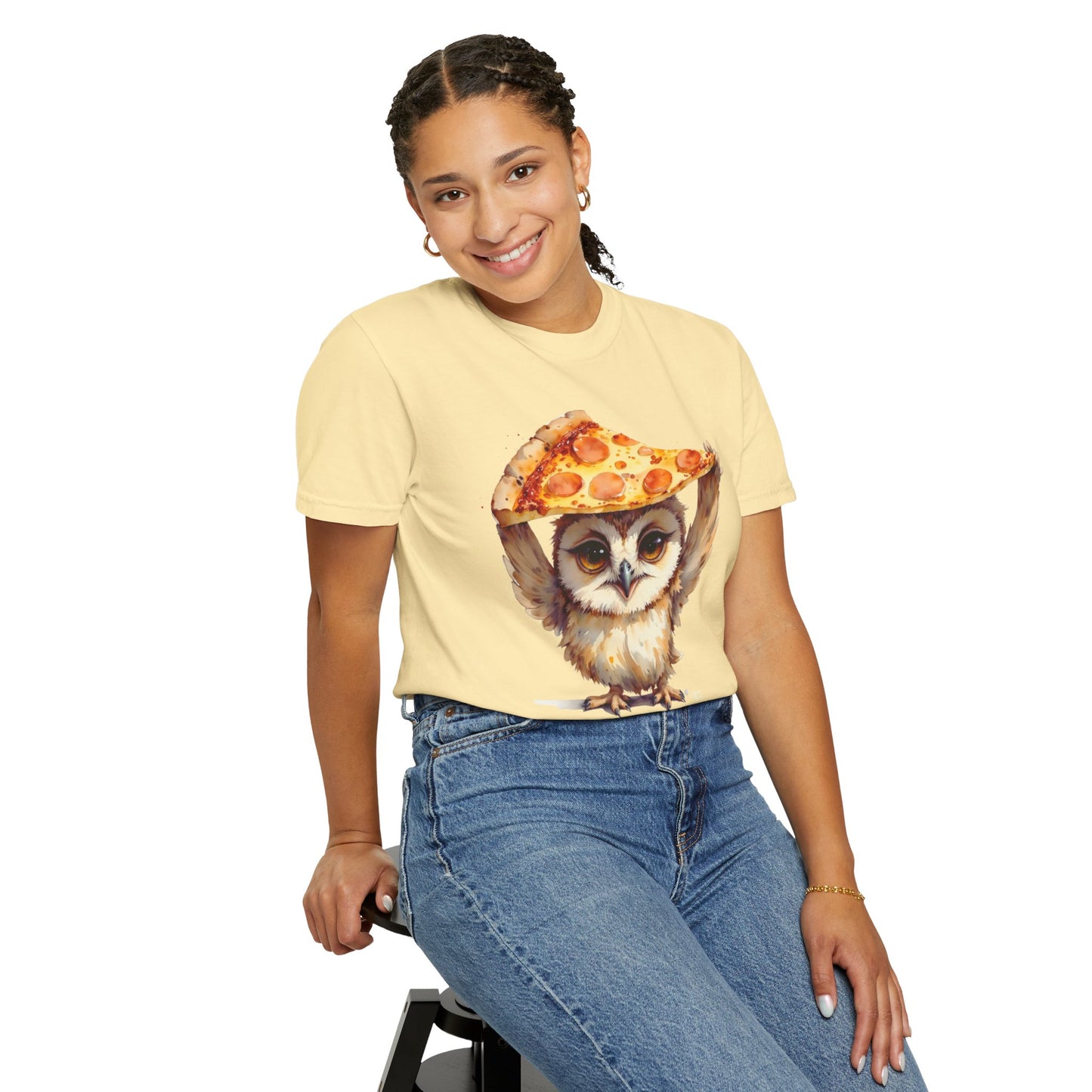 Pizza Time Owl T-Shirt — Cute Owl Holding Pizza Slice Graphic Tee