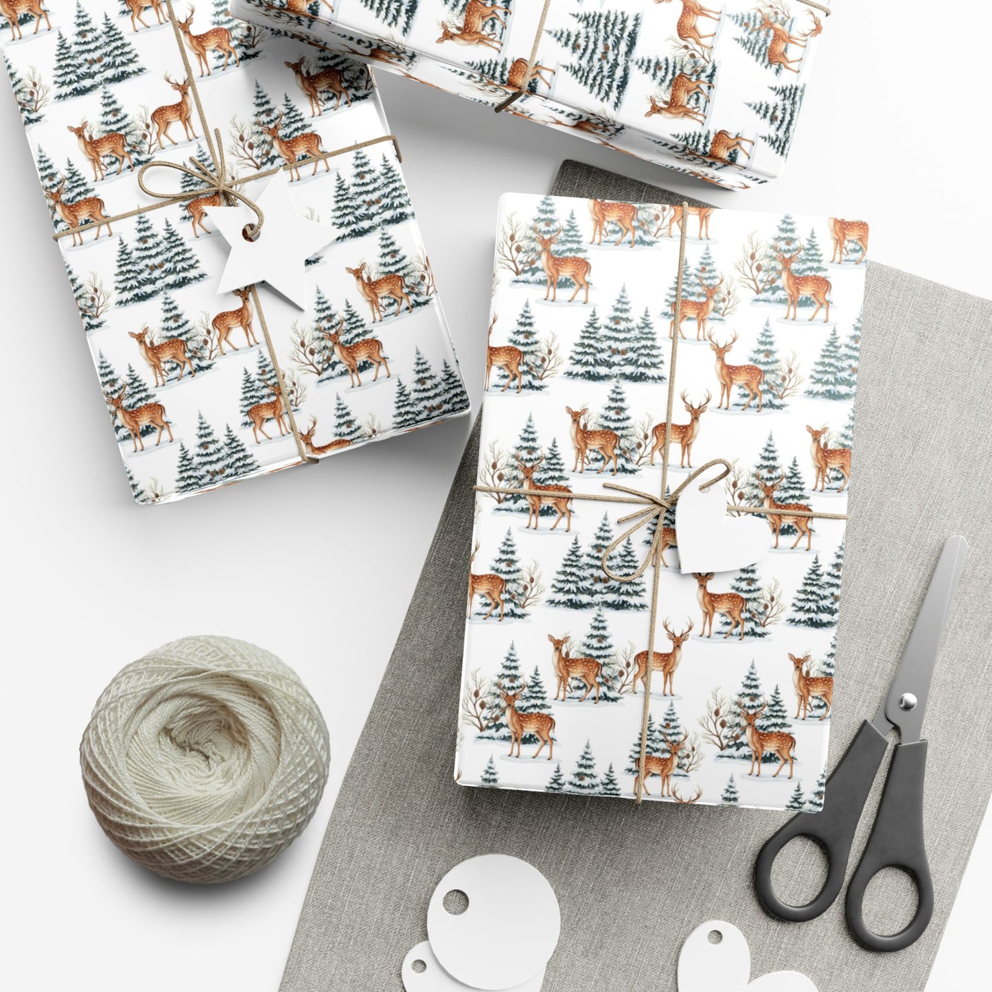Winter Deer Gift Wrap Paper – Forest Reindeer Holiday Wrapping Sheet
