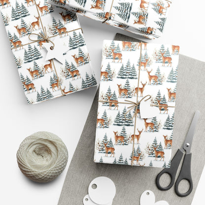 Winter Deer Gift Wrap Paper – Forest Reindeer Holiday Wrapping Sheet