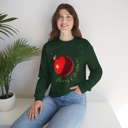 Christmas Ornament Crewneck Sweatshirt — Red Bauble "Merry Christmas" Holiday Sweater
