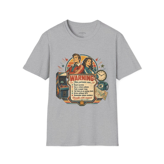 Retro Warning Tee — Vintage Couple Graphic T-Shirt with Humorous Warning List