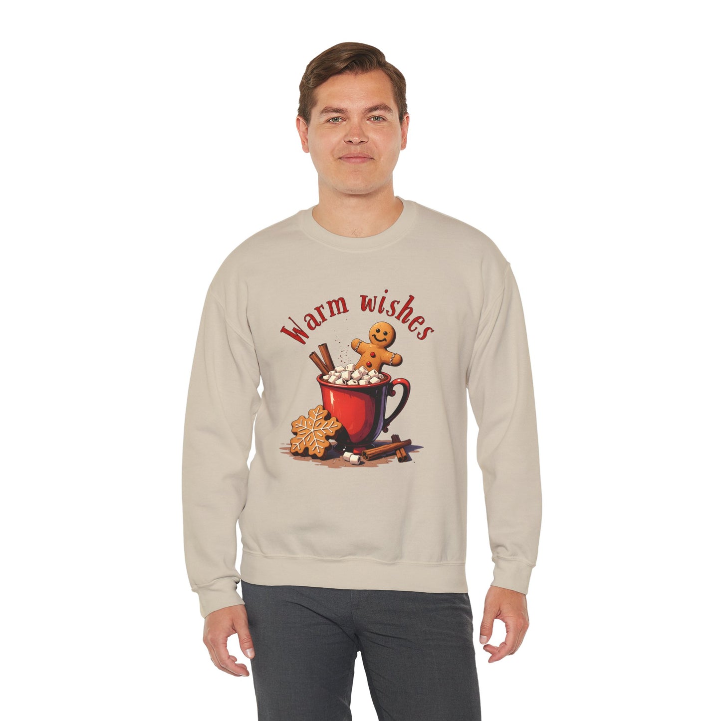 Crewneck Sweatshirt — "Warm Wishes" Hot Cocoa & Gingerbread Holiday Design