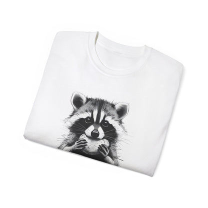 Raccoon Sketch Tee — Cute Black & White Wildlife Graphic T-Shirt