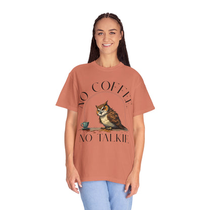 No Coffee No Talkie T-Shirt — Funny Owl Coffee Tee