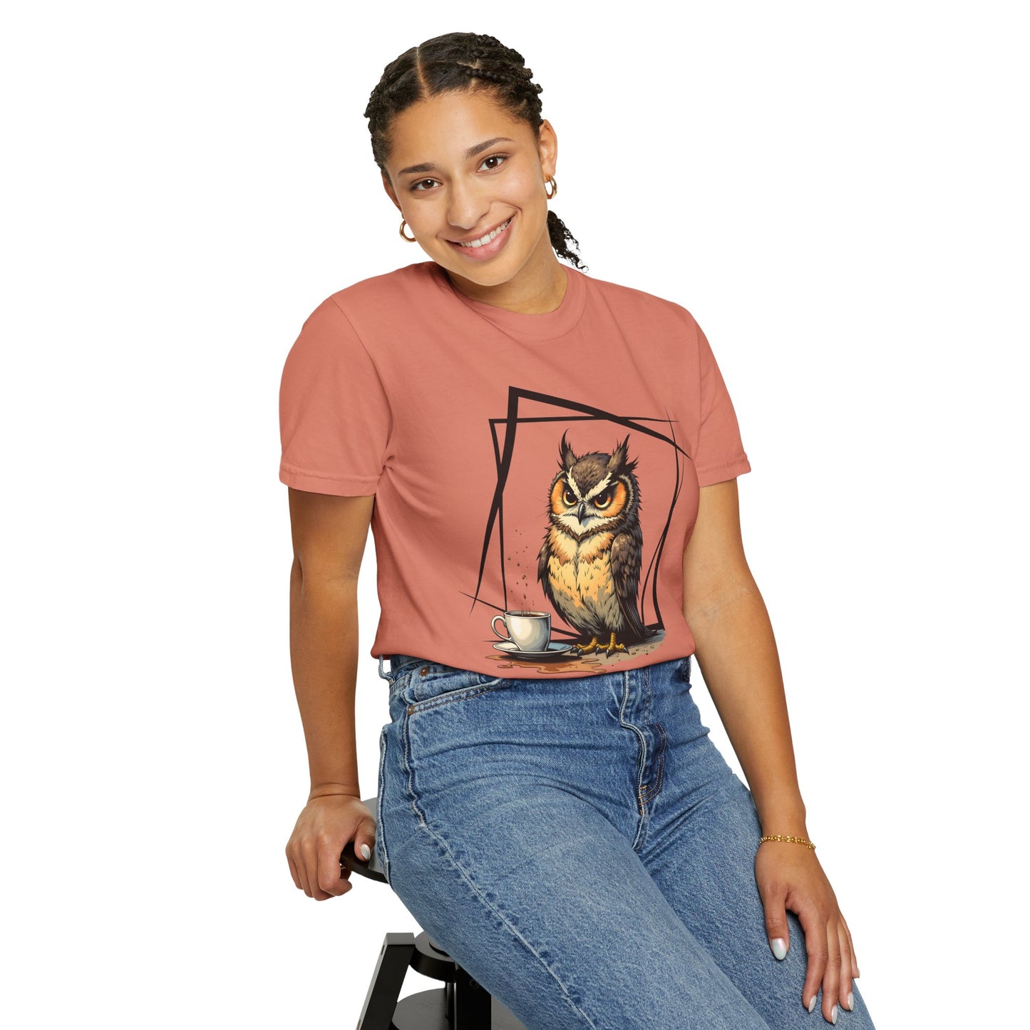 Owl & Coffee Graphic T-Shirt — 'A Day to Coffee and Contemplate'