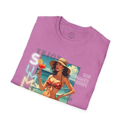 Enjoy Summer Vintage T-Shirt - Unisex Softstyle Tee for Beach Lovers