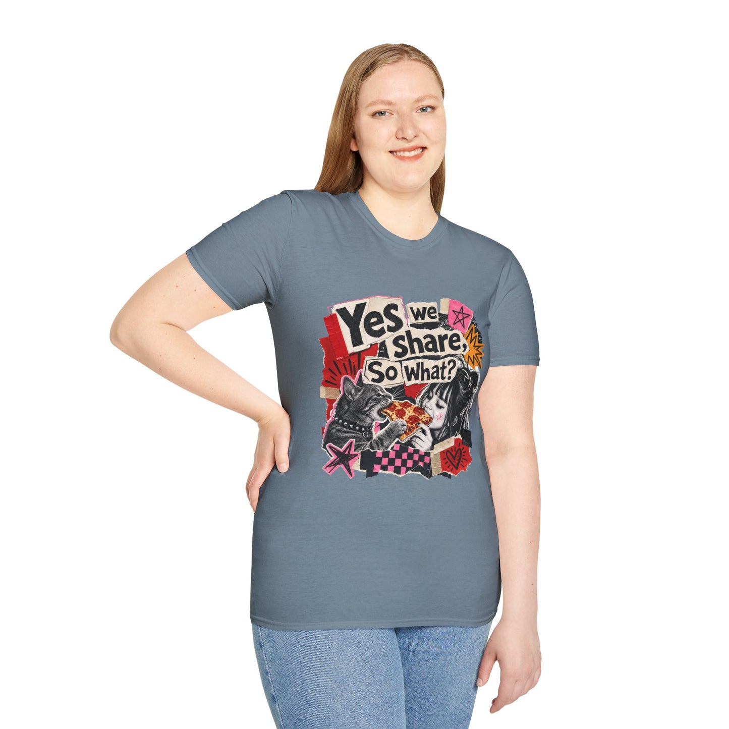 T-Shirt — "Yes We Share, So What?" Retro Collage Graphic Tee