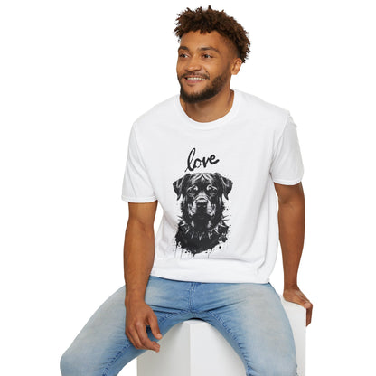 Love Rottweiler T-Shirt — Vintage Black Dog Portrait Tee for Dog Lovers