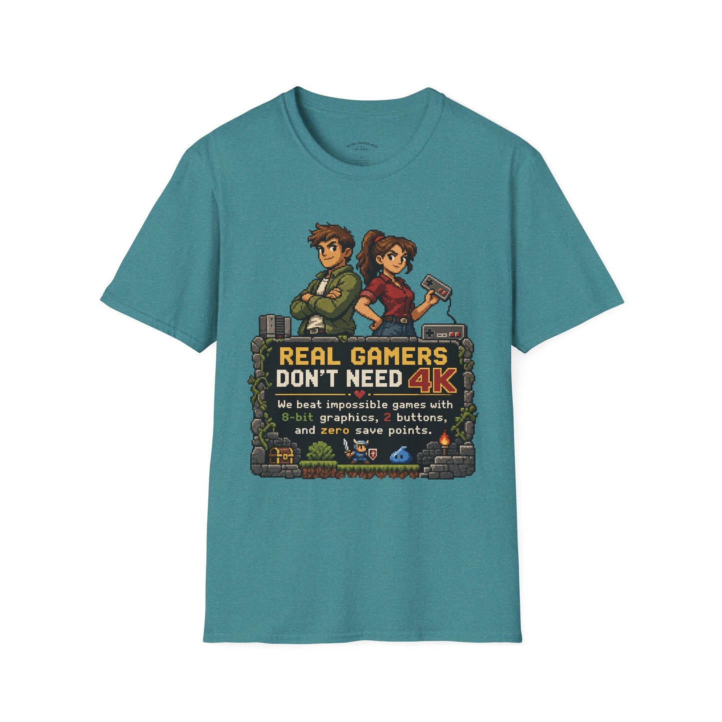 T-Shirt — Retro Pixel 'Real Gamers Don't Need 4K' Graphic Tee