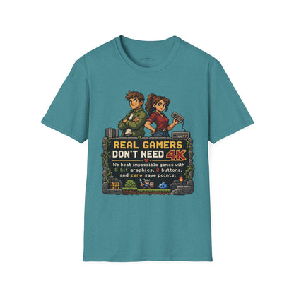 T-Shirt — Retro Pixel 'Real Gamers Don't Need 4K' Graphic Tee