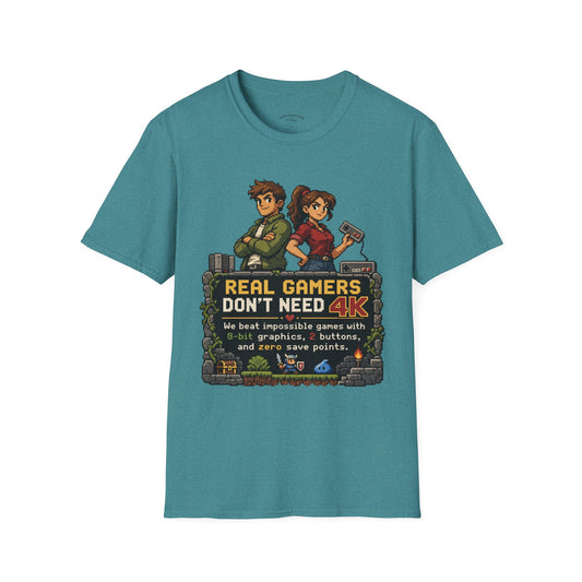 T-Shirt — Retro Pixel 'Real Gamers Don't Need 4K' Graphic Tee