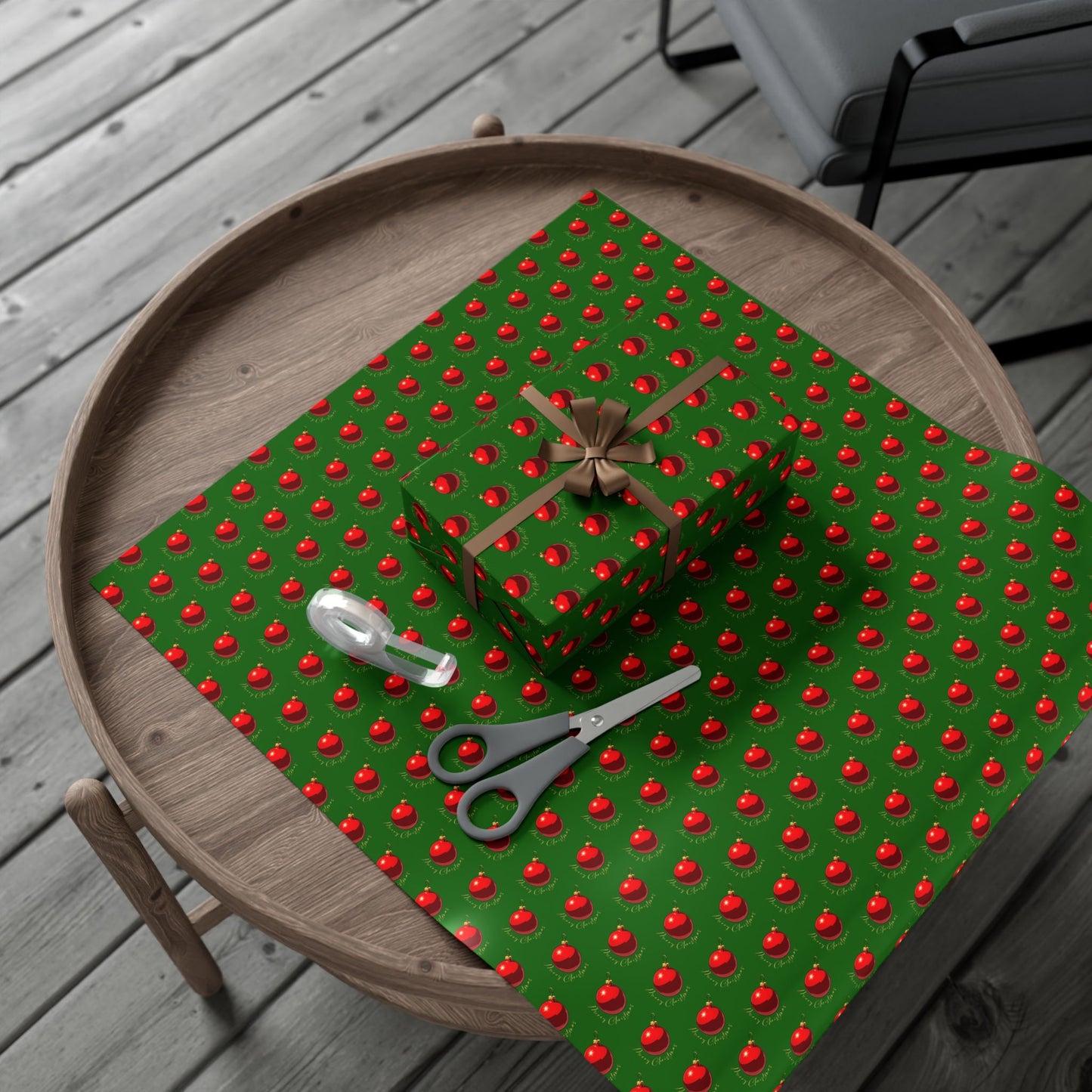 Wrapping Paper (Green with Red Ornaments)