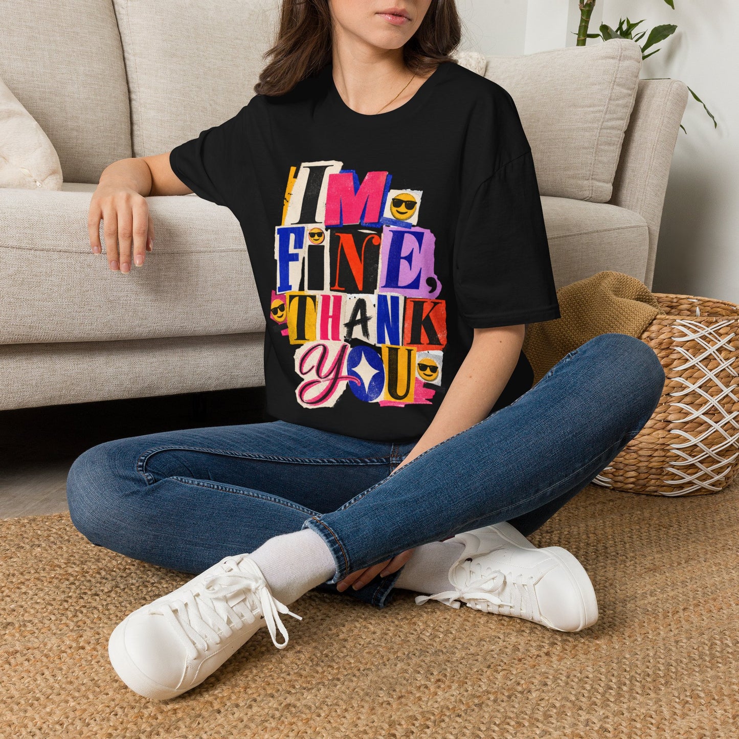 T-Shirt — "I'M FINE, THANK YOU" Retro Collage Graphic Tee