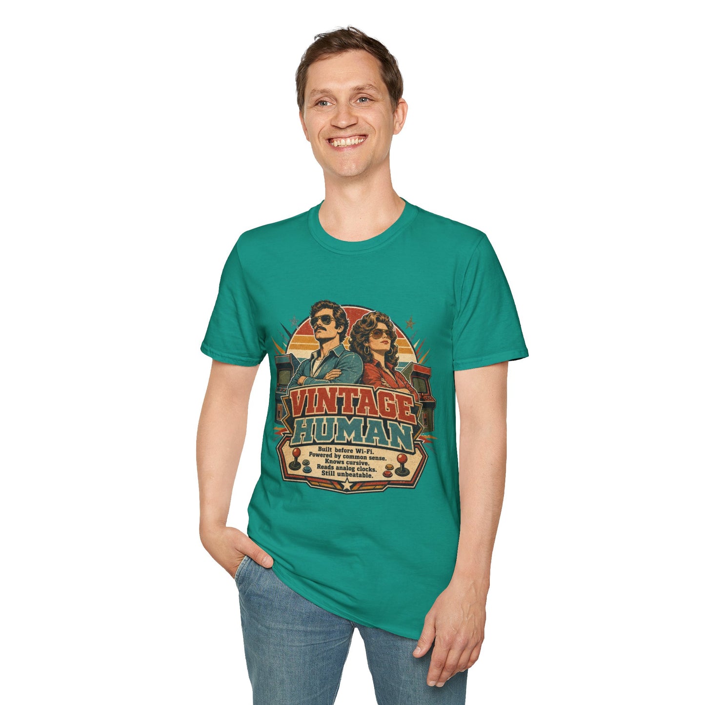 Vintage Human T-Shirt — Retro 70s Duo Graphic Tee