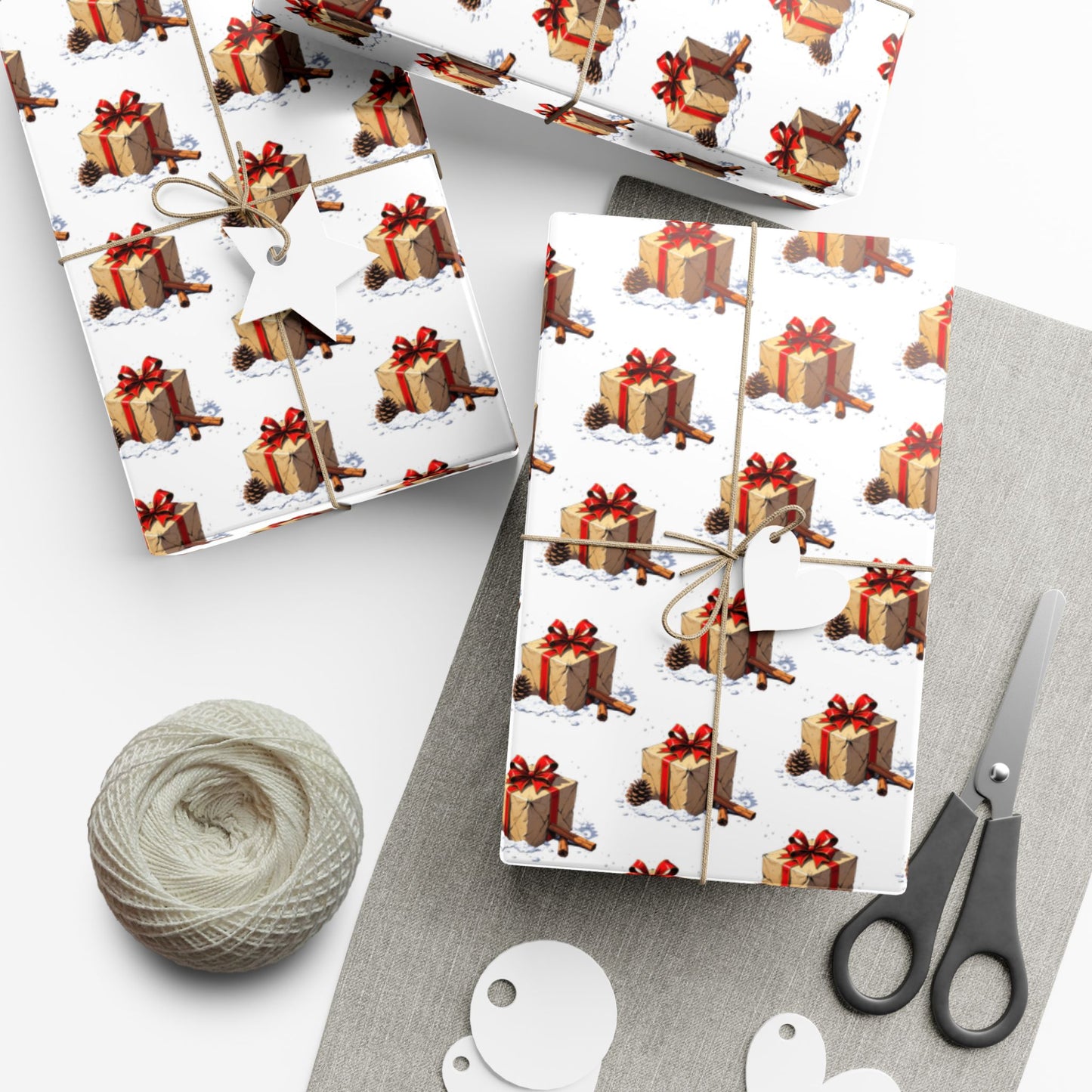 Wrapping Paper — Festive Gift Stack Pattern with Red Bows