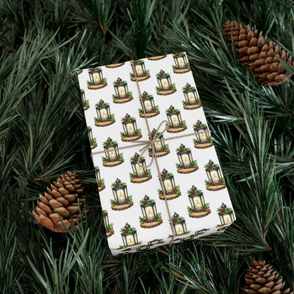 Candle Lantern Pattern Gift Wrap Paper – Holiday Botanical Wrapping Sheets