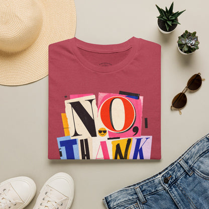 No, Thank You Graphic Tee — Colorful Bold Lettering T‑Shirt