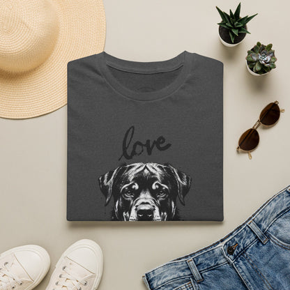 Love Rottweiler T-Shirt — Vintage Black Dog Portrait Tee for Dog Lovers