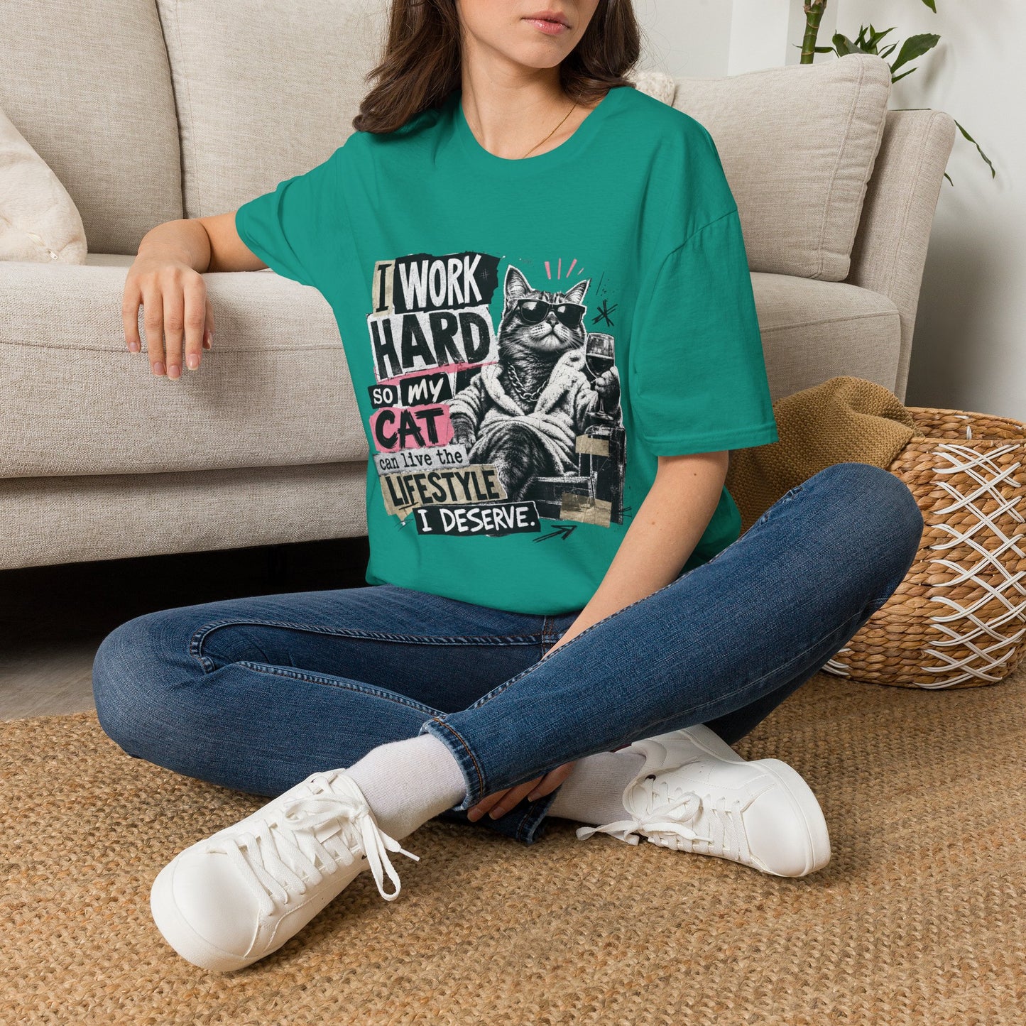 Cat Graphic T-Shirt — "I Work Hard So My Cat Can Live the Lifestyle I Deserve"