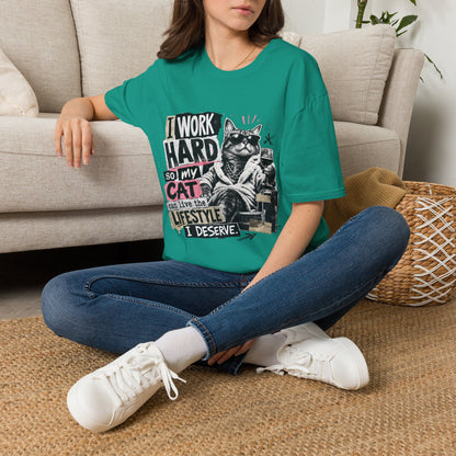Cat Graphic T-Shirt — "I Work Hard So My Cat Can Live the Lifestyle I Deserve"