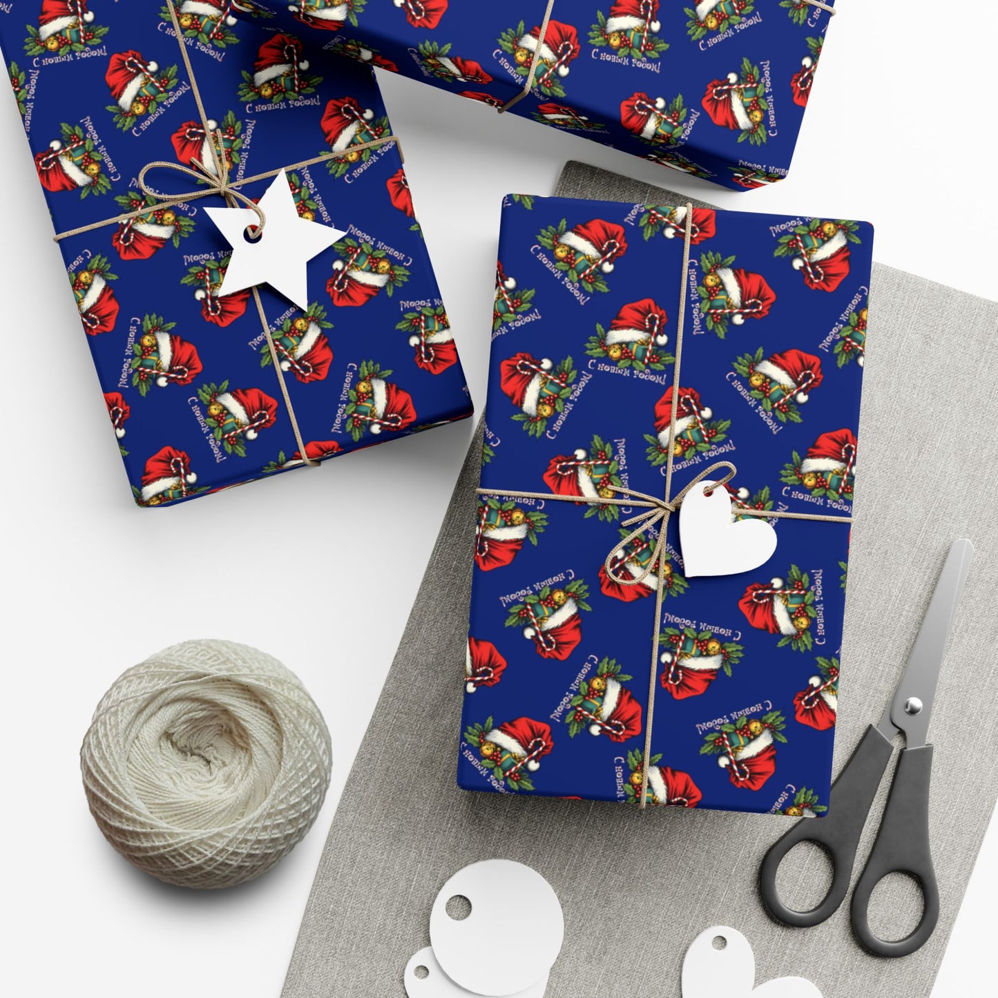Christmas Gift Wrap Paper — Santa Sleigh & Presents Pattern